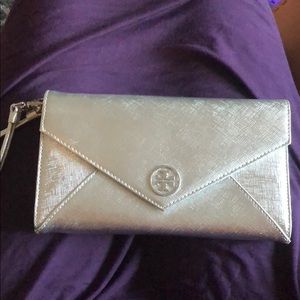 Silver Tory Burch Clutch